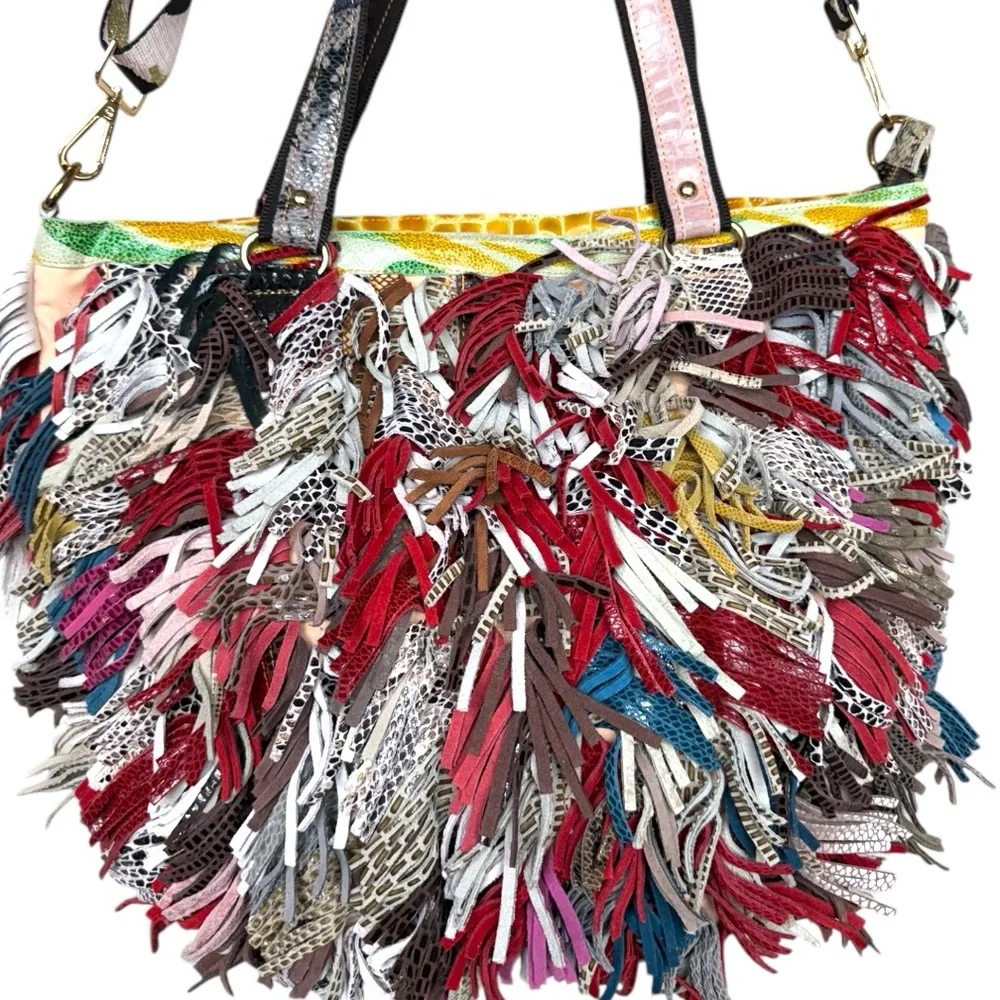 Fringed Multicolor Leather Tote Bag